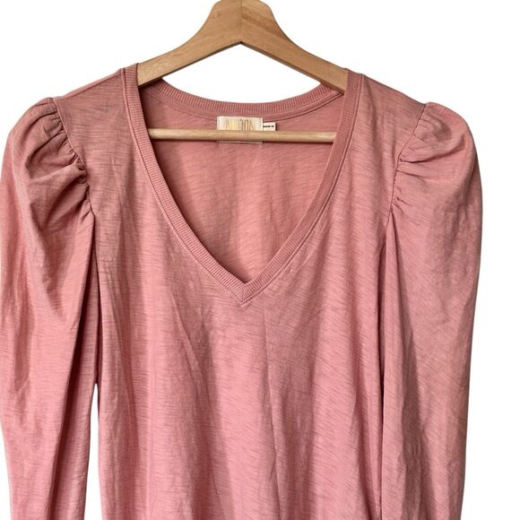 Nation LTD Shirt Small Womens Pink Puff Sleeve Smocked Pima Cotton Top - Picture 6 of 8